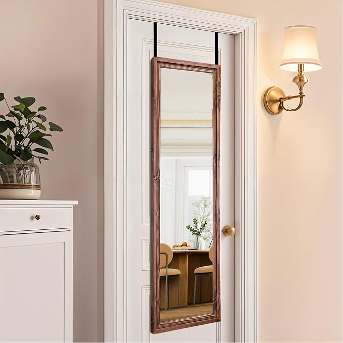 48"x14" Door Mirror, Rustic Full Length Mirror, Over The Door Hanging Mirrors Full Length, Wooden Hanging Mirrors for Bedroom, Bathroom, Brown by LXWZHK