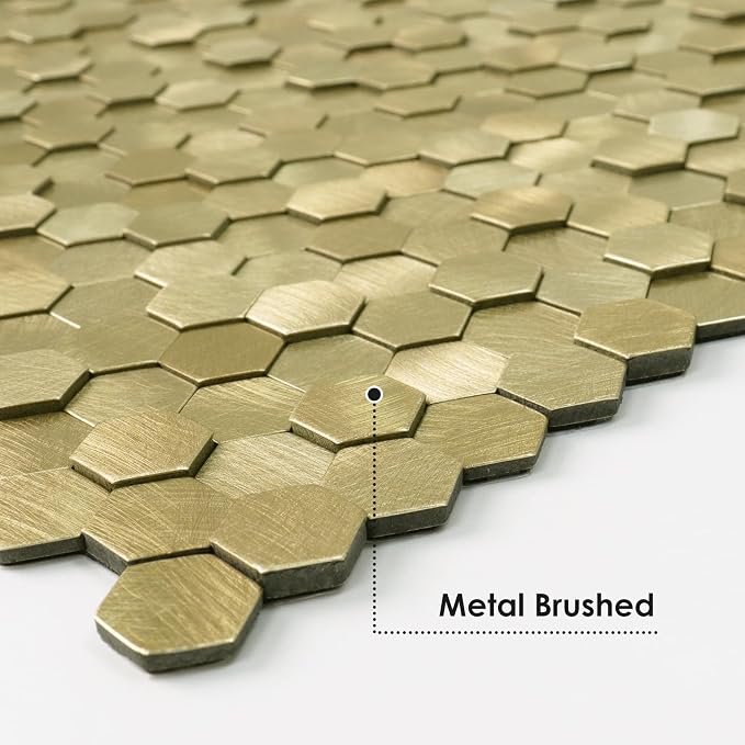 STICKGOO Peel and Stick Backsplash Tiles, Stick on Mosaic Self Adhesive Tiles, 3D Hexagon Backsplash for Kitchen Bathroom Fireplace Vanity (8PCS, Gold) - Image 6