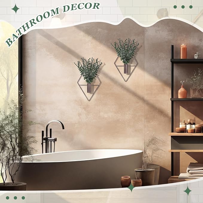 Jexine 4 Pcs Hanging Artificial Planters Wall Decor, Bronze, Eucalyptus | Bathroom Wall Decor, Geometric Metal Vase, Indoor Plants, Living Room, Home Office, Entryway, Boho Accent, Wall Mounted - Image 7