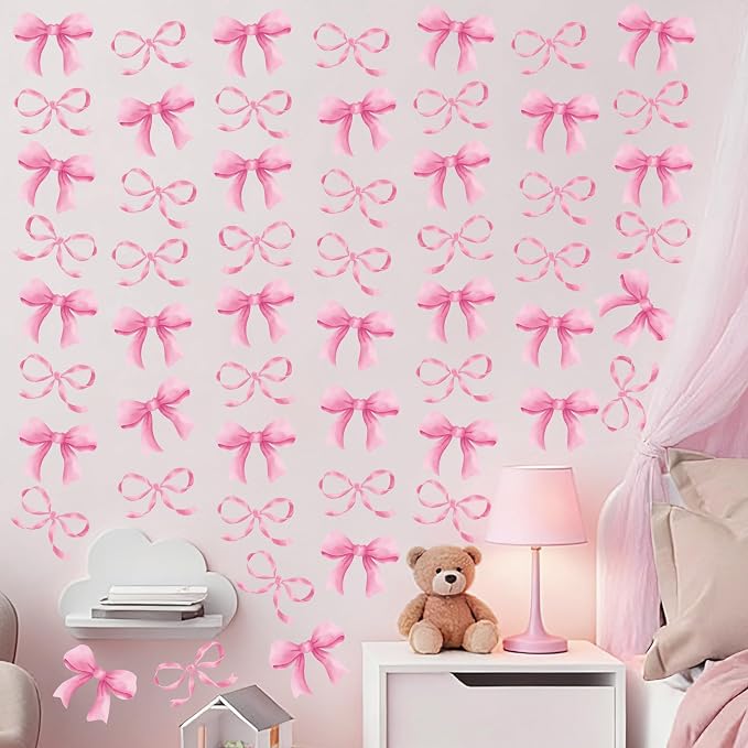 Arawat 8Sheet/80pcs Pink Bowtie Wall Stickers and Decals for Bedroom and Bathroom Bow Room and Wall Decor Coquette Room Decor for Bedroom Bow Sticker - Image 5