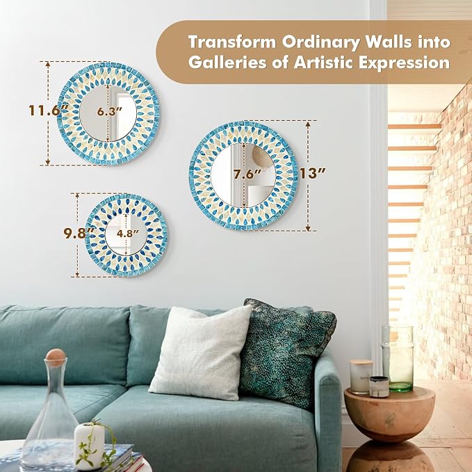 Handmade Mother of Pearl Mirror for Seasonal Holiday Wall Decor Blue - Image 5