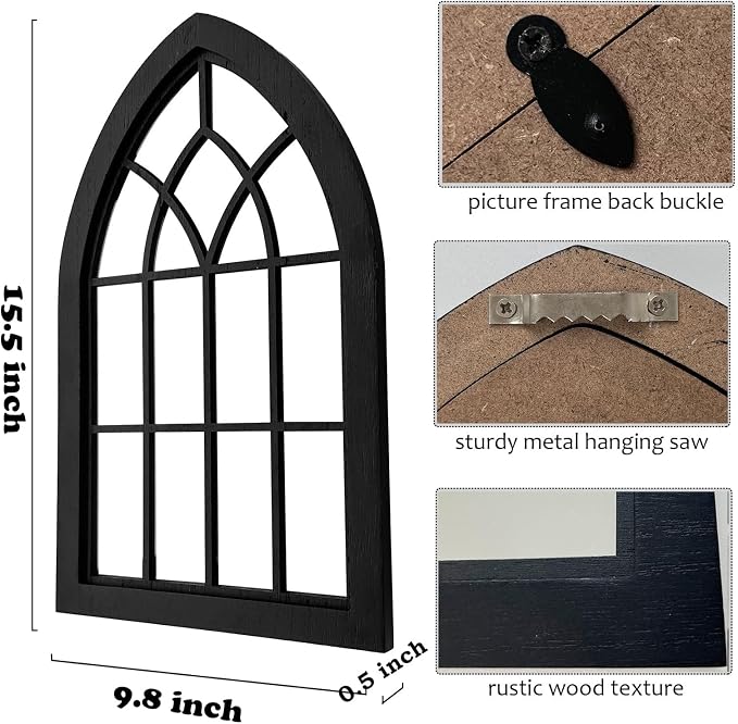 ZEXUIRU 2 Set Rustic Wall Mirrors for Bedroom Bathroom Living Room Entryway Wood Farmhouse Easy to Hang Framed Decorative Accent Hanging Wall-Mounted Mirror Set for Living Room - Black - Image 7