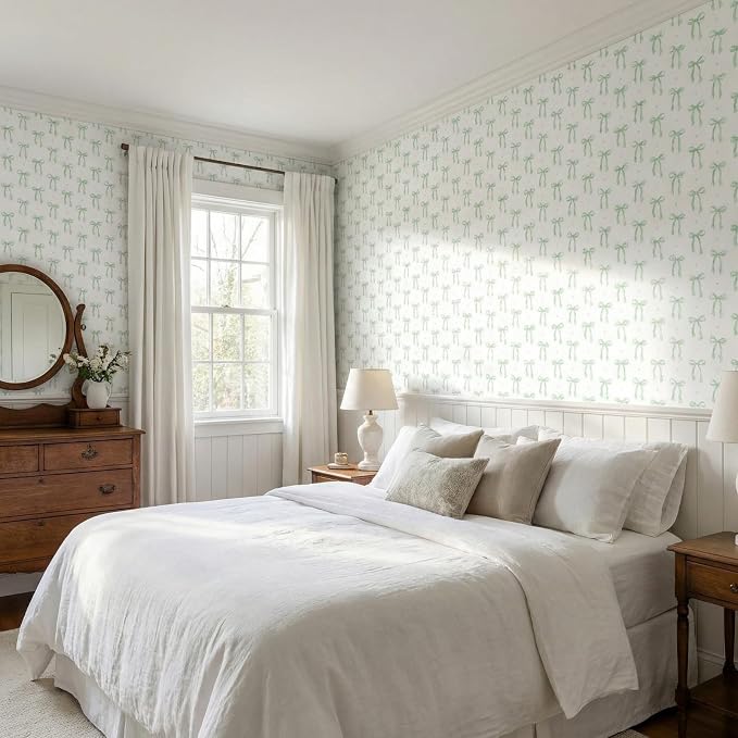 Drydiet Sage Green Bow Wallpaper Peel Stick Contact Paper 15.8 x 118.1 | Self Adhesive, Sage Green Design, Easy Apply Remove, Wall Sticker for Home Locker Dorm Classroom Living Room Decor - Image 5