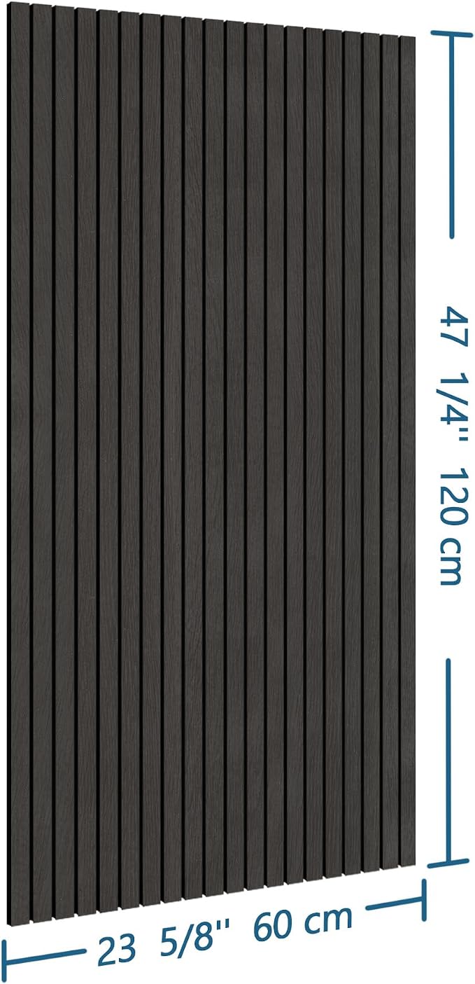 4-Piece Wood Slat Wall Panel for Interior Wall Decor Noise Cancelling 47.2" x 23.6" Peel and Stick Acoustic Decorative 3D Sound Absorbing Wall Paneling, Black Grey - Image 3
