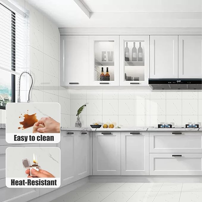 10pcs Peel and Stick Shower Tile Waterproof Off White Marble Tiles Wall Panels 11.8"X11.8" Self-Adhesive Backsplash for Home Bathroom Kitchen Showers (Not Real Tile) - Image 3