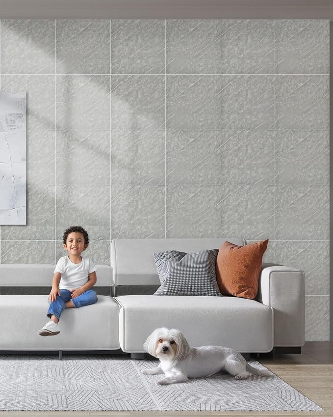 WADILE 20PC Peel and Stick Wall Panels 11.8 x 11.8 Dark Grey | Marble look, Self adhesive, PVC Panels, Lightweight Foam Wall Panels, Bathroom, Kitchen, Not Real Tile - Image 7