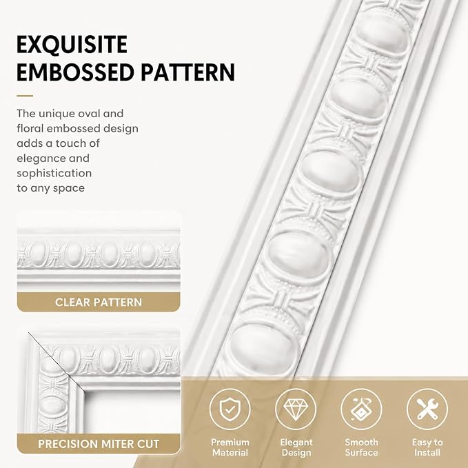 Peel and Stick Wall Molding Kit,Wainscoting Panel Accent Wall Molding Trim | 3 Set,Pattern,Self Adhesive,Paintable,PVC,Pre-Cut,Bead-24x54in - Image 3