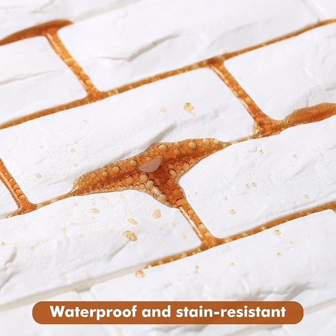 30 Pcs 3D Wall Panels, White Brick Printable 3D Wallpaper Stick and Peel, Self Adhesive Waterproof Foam Faux Brick Paneling for Bedroom, Bathroom, Kitchen, Fireplace (29.06 sq feet Coverage) - Image 9