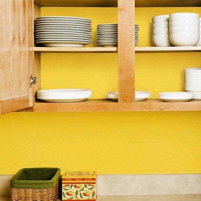 Yellow Peel and Stick Self Adhesive Wallpaper Countertop Contact Paper | Removable Embossed Silk Waterproof Bathroom Wallpaper 15.7" X 393.7" Kitchen Vinyl Wrap for Cabinet Shelf Liner Paper - Image 7