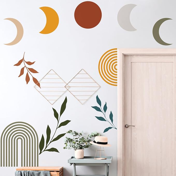 Boho Mid-Century Sun and Moon Wall Decals Peel and Stick, Large Arch Vinyl Wall Stickers, Removable Leaves Home Decor Art for Bedroom Living Room Classroom Office - Image 8