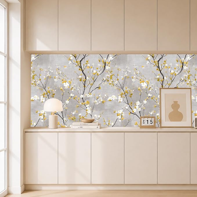 White Floral Branches Removable Self-Adhesive Wallpaper for Bedroom & Living Room Decor 17.7×118 Inch,Waterproof Wall Covering for Accent Walls, Apartment, Nursery - Image 7