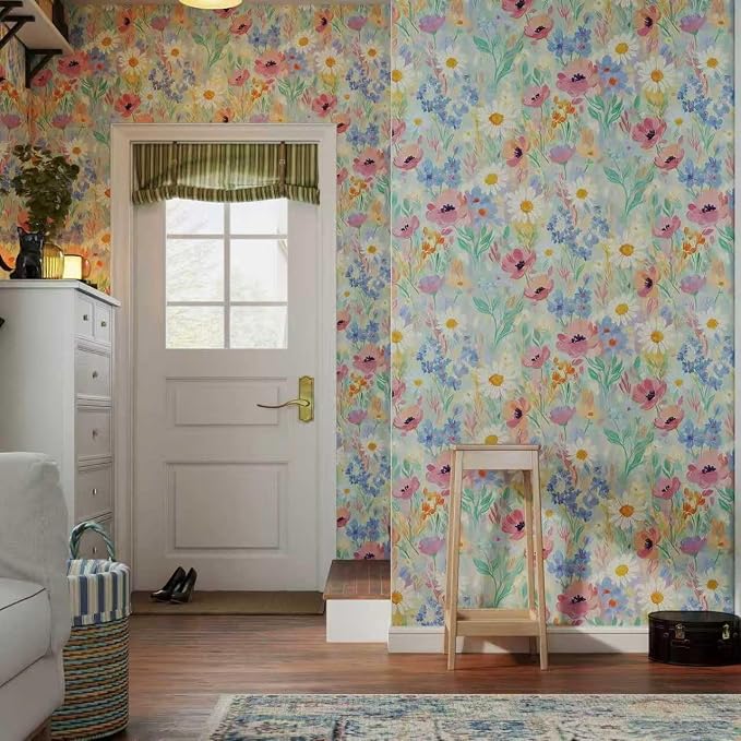 17.7" x 118" Floral Wallpaper Peel and Stick Vintage Floral Contact Paper Flower Wallpaper Boho Leaf Removable Self Adhesive Wall Paper for Cabinets Bedroom Wall Decorative - Image 5
