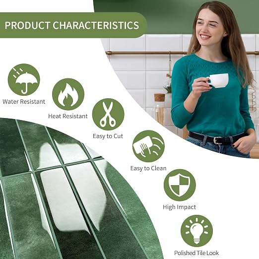 10 Sheets Upgraded Thicker Design Subway Tile Peel and Stick Backsplash | 12”×12”Self Adhesive Wall Tiles Stick on Back Splash for Kitchen,Bathroom,Camper(Forest Green) - Image 2