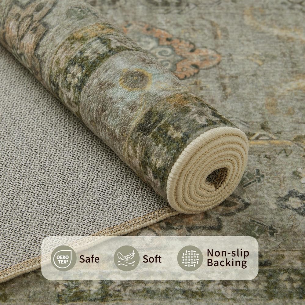 Rugxara 2x3 Entryway Rug Door Mat, Washable Samll Rug, Non Slip,Olive Green - Image 4