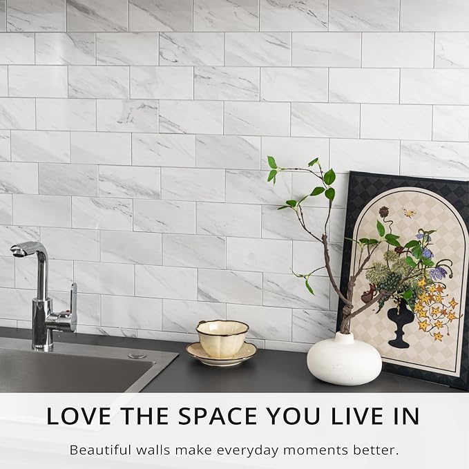 StyloVue 100 Pieces Peel and Stick Backsplash for Kitchen, 3" x 6" PVC Subway Tile, 2026 Upgraded Sparkle White Marble, Stick on Wall Tile for Kitchen, Bathroom, Fireplace, RV - Image 8
