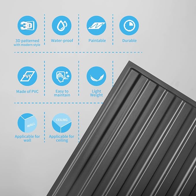 Art3d Fluted Slat 3D Wall Panels, Drop Ceiling Tiles, 6-Pack, Black | 24" x 48" , Lightweight, Break-Proof, Compatible with Grid System, Ideal for Home, Commercial Spaces - Image 7