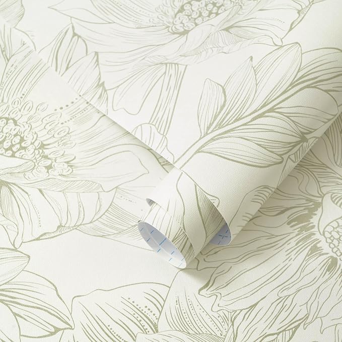 Ismoon Vintage Floral Wallpaper Peel and Stick Beige and Green Contact Paper 17.3inx32.75ft Removable Self Adhesive Wall Paper for Bathroom Bedroom Cabinet Mural Wall Decor Vinyl Renter Friendly - Image 7