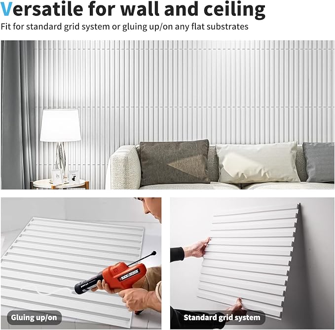 Art3d 3D Fluted Textured Slat Wall Panels, 19.7 x 19.7 in, 12-Pack, White | PVC, Waterproof, Scratch Proof, Wipeable, Break-Proof, Ideal for Home, Office and Commercial Spaces - Image 5