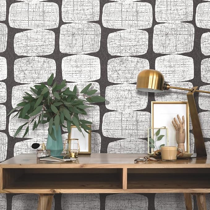 RoomMates RMK12348PL Mid-Century Beads Peel and Stick Wallpaper, Black, White - Image 3