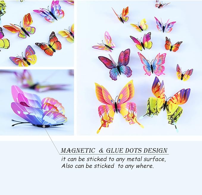 OPSEAM 3D Butterfly Wall Decor Butterfly Decorations Stickers with Magnets | 72 PCS Multiple Colour,12 Styles Double Layer Butterfly for Classroom Decoration,Locker Refrigerator, Reusable,Waterproof - Image 5
