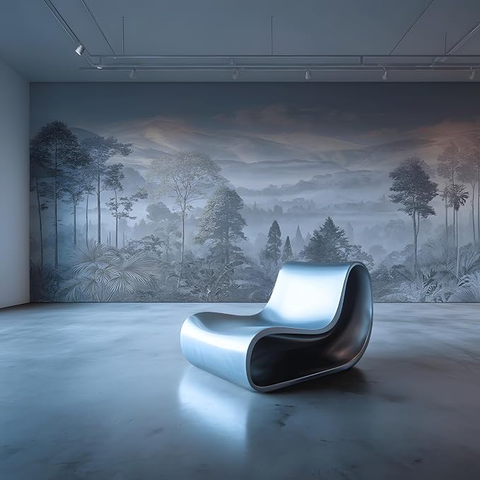 ASJ Forest Peel and Stick Wallpaper Mural, Misty Mountain Light Blue | Seamless edge-to-edge match. Dusty blue grey nature artwork, 157x98 in, premium fabric, living room bedroom. - Image 6