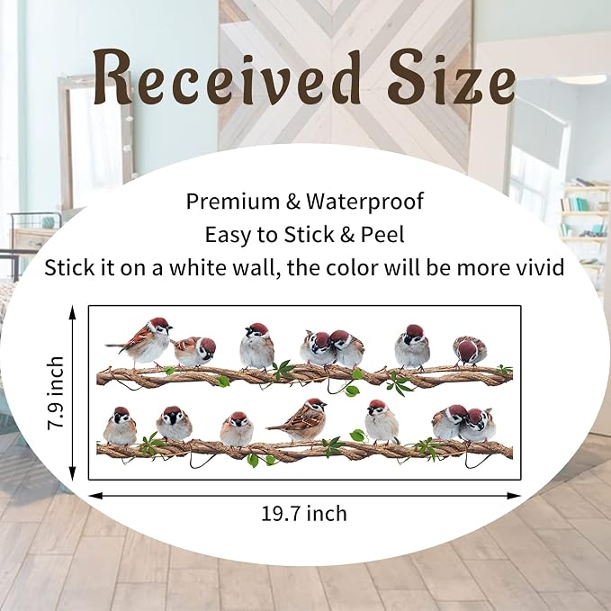 Colorful Bird On Tree Vine Wall Decals, Removable Creative Bird Wall Stickers, Lifelike Lovely Birds Decor, DIY Vinyl Art Murals for Boys Girls Kids Bedroom Living Room Nursery Decoration (Small) - Image 3