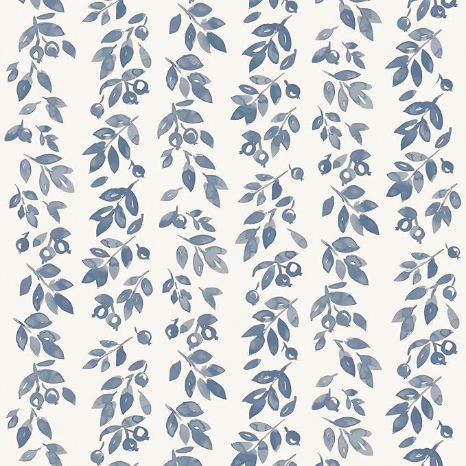 Heroad Blue Wallpaper Vintage Peel and Stick Wallpaper Stripe Leaf Contact Paper Cottage Core Wall Paper Self Adhesive Removable Wallpaper for Bathroom Bedroom Watercolor Decor Vinyl 17.3''x78.7'' by HeroadBrand