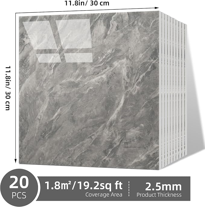 Vieshful 20pcs Peel and Stick Backsplash Tile，12"x12" Self Adhesive Marble Tile for Wall, PVC Waterproof Shower Wall Panels, Back Splash Stick on Tiles for Kitchen Bathroom Living Room, Not Real Tile - Image 4