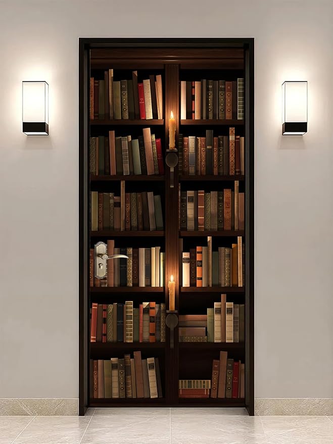 artfanke 3D Retro Book Shelf Door Sticker Peel and Stick 30.3"x78.7" - Self-Adhesive Door Murals Wallpaper Waterproof PVC Wall Decal for Bedroom Decor (2 Sheets/Set) by artfanke