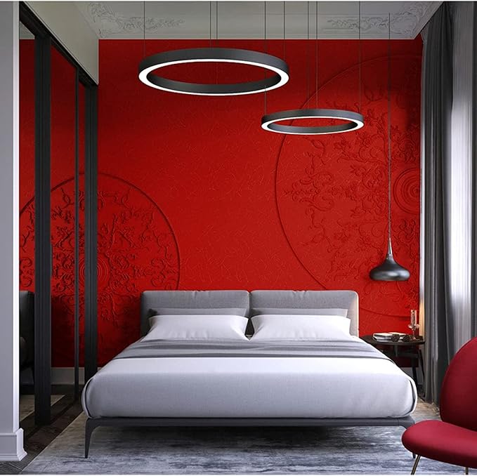 Red Peel and Stick Self Adhesive Wallpaper Countertop Contact Paper | Removable Embossed Silk Waterproof Bathroom Wallpaper 15.7" X 196.8" Kitchen Vinyl Wrap for Cabinet Shelf Liner Paper - Image 4