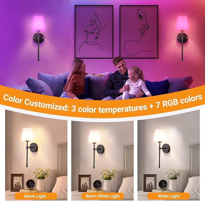 Nekhung Battery Operated Wall Sconce, Peel and Stick Sconces Set of 2 | Wireless Adhesive Stick On Wall Sconce, 10000mAh Rechargeable RGB Bulb with Remote, No Drill Wall Light for Bedroom Decor - Image 5