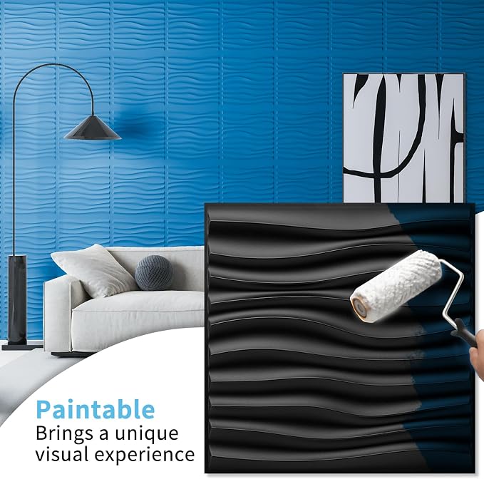 Art3d 20 Pack Decorative 3D Wall Panels, 19 Sq.Feet PVC Interior Wall Décor, 11.8"x11.8", Black - Image 3