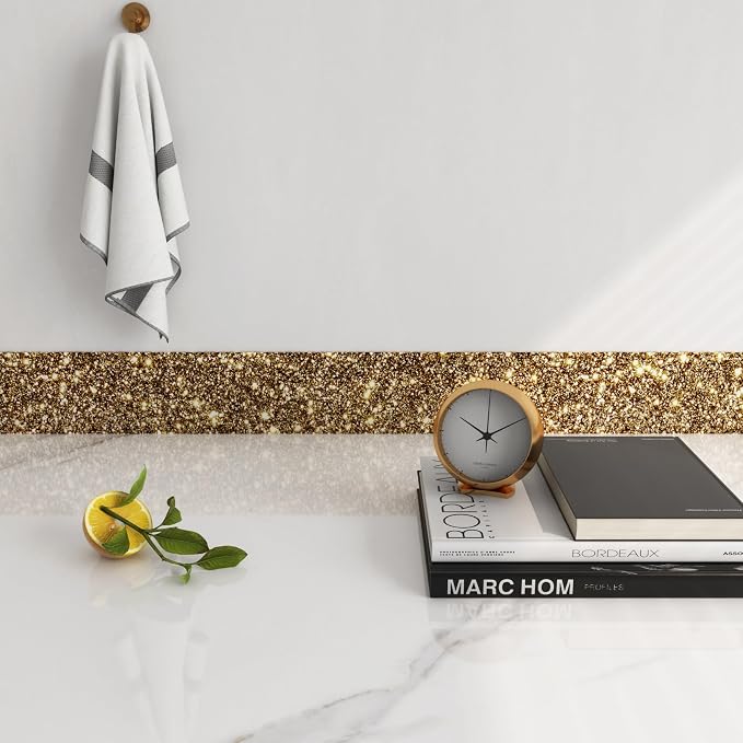 FunStick Brown Gold Glitter Wallpaper Border Peel and Stick Wall Border Trim Removable Bathroom Mirror Border Peel and Stick Sparkly Glitter Contact Paper for Wall Decor Bulletin Board Vinyl 3.9"x200" - Image 5