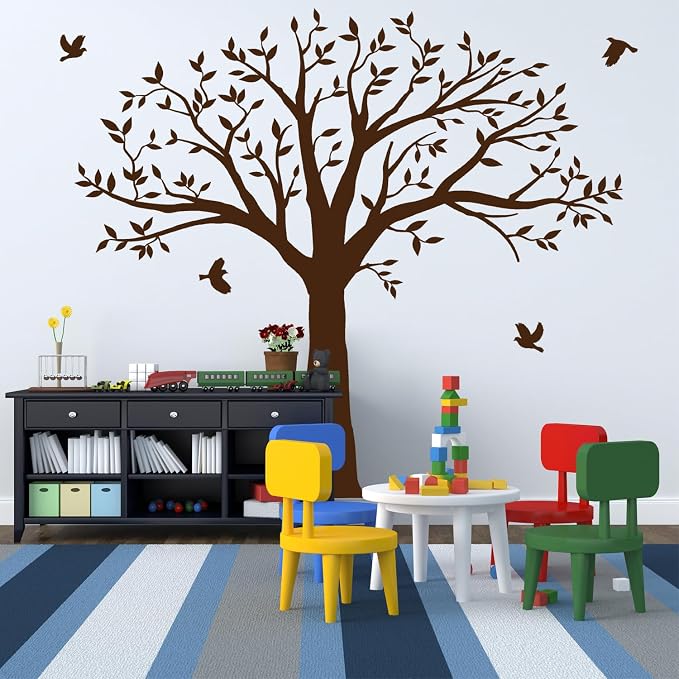Giant Family Tree Wall Decals Photo Tree Wall Decals with Birds Wall Stickers for Living Room Nursery Bedroom Decoration (Coffee Brown) - Image 4