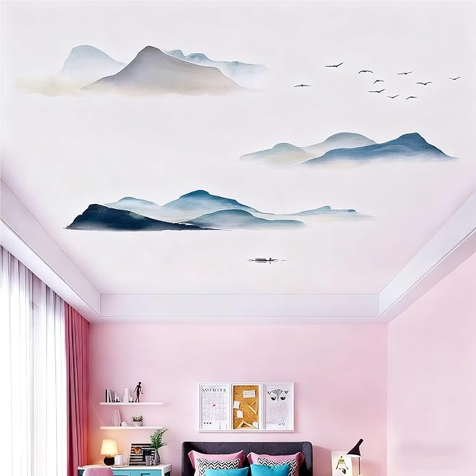 Chinese Style Vast Mountains and Rivers Wall Stickers Vinyl Removable for Mountain Wallpaper Bedroom Living Room Office Study Room Murals - Image 4