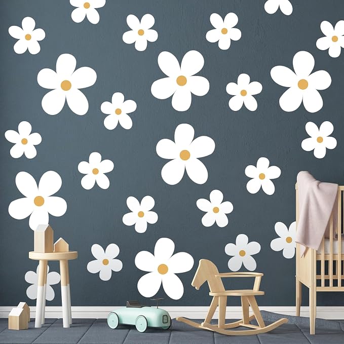 TaoBary 12 Sheet White Daisy Wall Sticker Decal Big Cute Flower Wall Decal | Large Flower Wall Sticker, Floral Decal, Daisy Bedroom Room Decor, Removable Peel and Stick, Nursery Home Wall Decor - Image 4