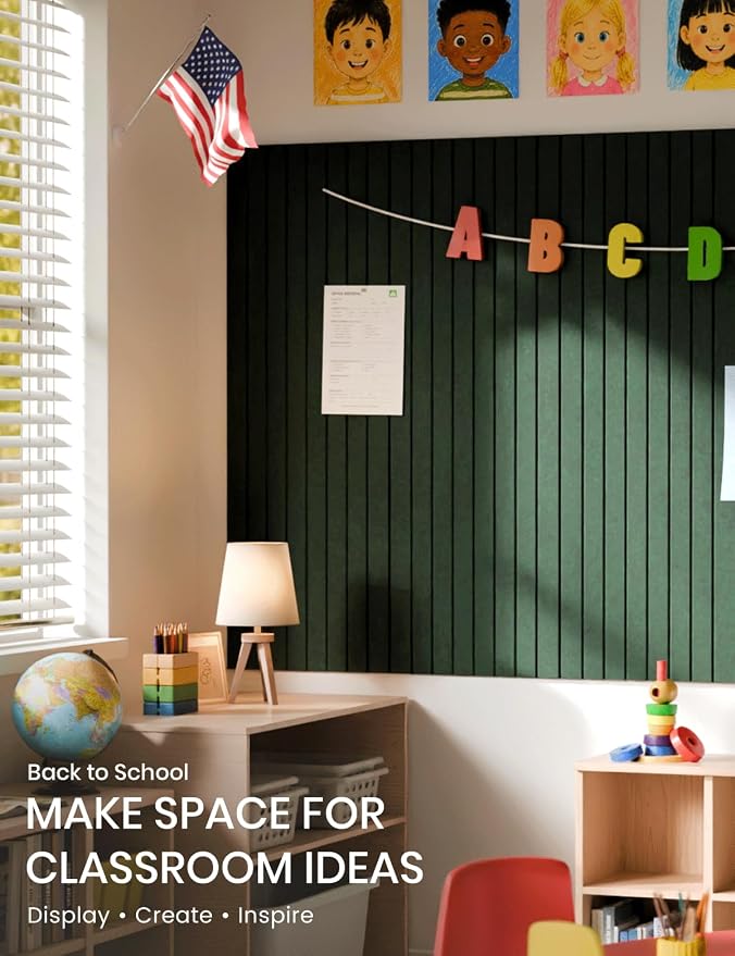 Fluxynara 48" x 36" Large Felt Bulletin Board, Pine Green | 12 Pack Cork Board Alternative with 60 Safe Adhesive Tabs, Pin Boards for Wall Decor, Home, Office, Classroom,Dorm - Image 4
