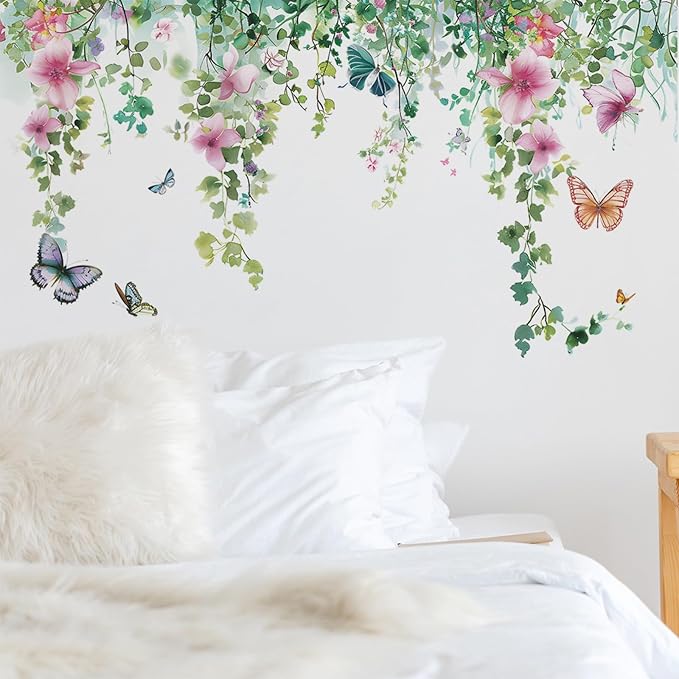 TUOKING Vines Flowers Wall Stickers Removable Butterfly Wall Murals | Peel and Stick Wall Art Decal Home Decor for Kitchen,Bedroom,Living Room(fun-c20) - Image 6