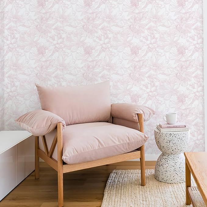Ismoon Large Floral Peel and Stick Wallpaper Boho White/Pink Contact Paper 17.3inx32.7ft Removable Self Adhesive Bedroom Cabinet Mural Wall Decor Vinyl Roll - Image 4