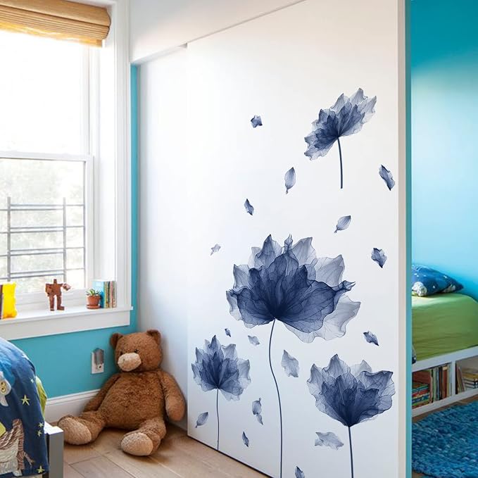 59.1'' x 49.6'' Flower Petal Wall Decal Floral Wall Sticker (Navy) | Removable waterproof peel and stick wall art for nursery, baby room, classroom, living room, bedroom, office and bathroom - Image 3