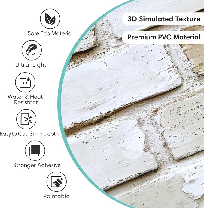 Commomy 3D Brick Wall Panels Peel and Stick 10 pcs 11.8" x 11.8" | Small Size Thin PVC Faux Brick Backsplash for Kitchen,Bedroom,Quick Interior Home Wall Decor(Covers 9.7 sq.ft) - Image 4