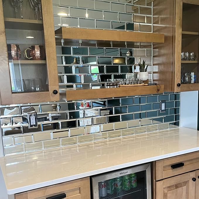 Lovdeco Mirror Subway Tile, Beveled Mirror Backsplash 3x6 Inch for Kitchen Bathroom Wall (40 Pcs, 5 SQ.FT.) - Image 4