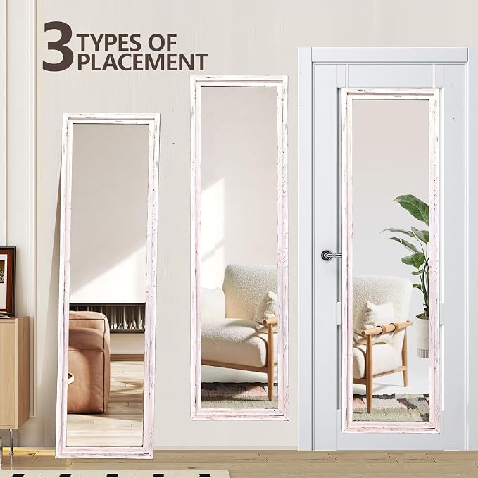 48"x14" Door Mirror, Rustic Full Length Mirror, Over The Door Hanging Mirrors Full Length, Wooden Hanging Mirrors for Bedroom, Bathroom, White - Image 4