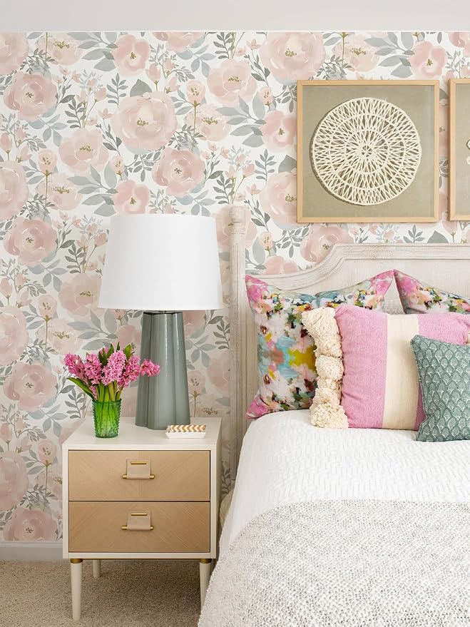 Orainege Peel and Stick Wallpaper Peony Floral Wallpaper | 17.3in x118.1in Floral Contact Paper Self Adhesive Removable Wall paper for Bedroom Laundry Room Bathroom, Light Pink - Image 2