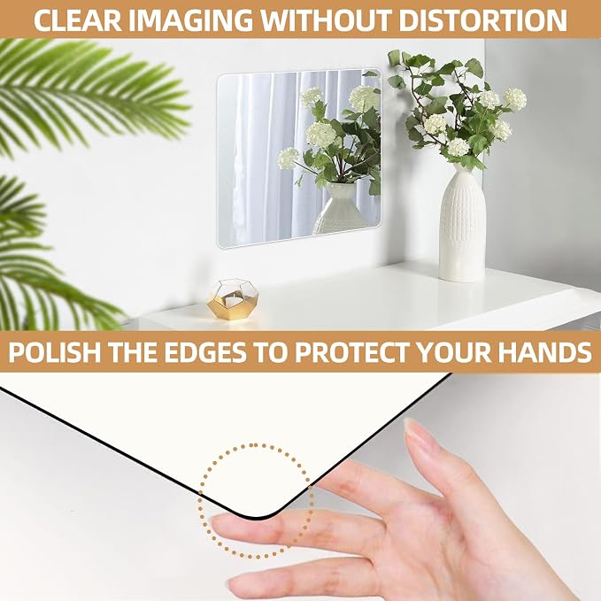 Stick on Small Mirror for Wall Decor,4 Pack 13.8”x13.8” Acrylic Mirror Tiles, Plastic Non Glass Sticky Kids Safety Toddler Mirrors, Shatterproof Mirrors Sheet for Bedroom Closet - Image 6