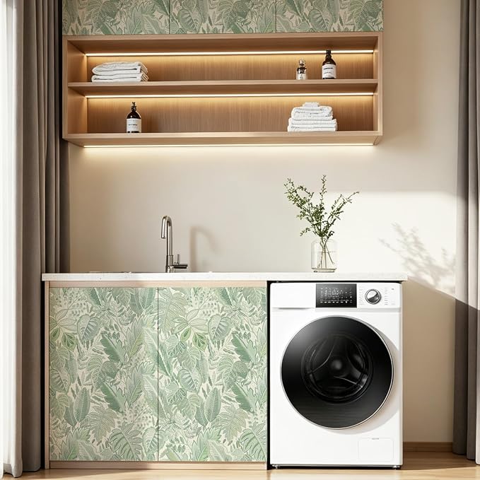 SOON AFTER Green Tropical Leaf Peel and Stick Wallpaper, 17.3" x 118" Removable &Waterproof Vinyl Contact Paper, Boho Jungle Leaf Self-Adhesive Wallpaper for Bedroom, Living Room, Cabinets - Image 6