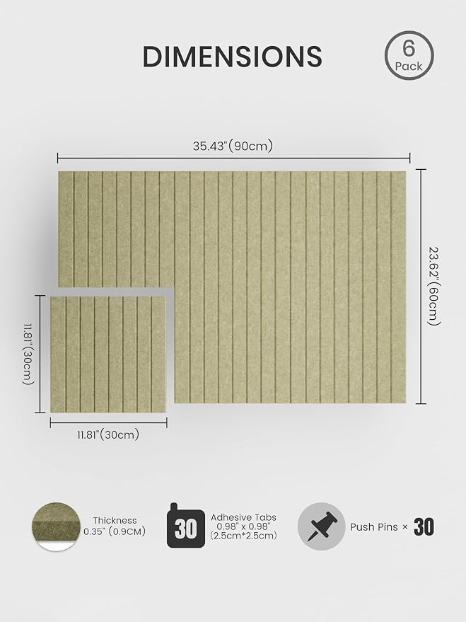 Bumusty 36"x 24" Large Felt Bulletin Board Tiles,Olive Green | 6-Pack Cork Board Alternative, Wall Decor, 30 Pushpins, 30 Adhesive Tabs, Vision Board, Office, Classroom, Home, Dorm - Image 2