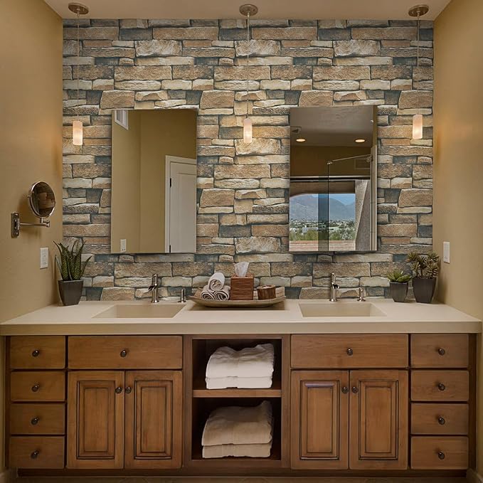 Timeet Brick Wallpaper Self-Adhesive Peel and Stick Wallpaper Waterproof Stone Wall Paper for Backsplash Decorative Home Decoration and Furniture Renovation 17.7"×393.7" - Image 3