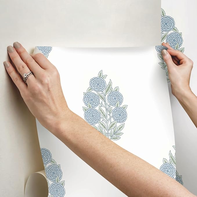 RoomMates Tamara Day RMK12517RL Blue Dutch Floral Peel and Stick Wallpaper - Image 6