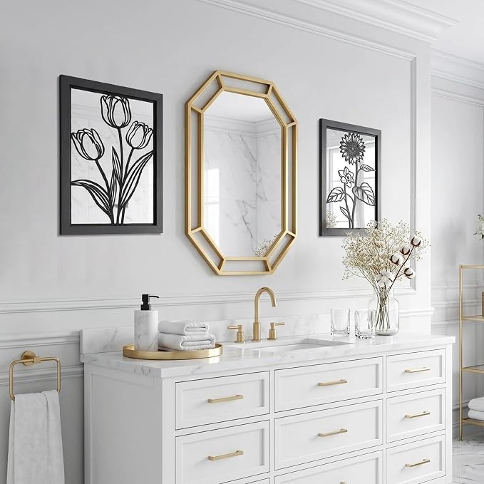2 Set Farmhouse Mirrors for Wall Decor Living Room Bedroom Bathroom Entryway Wood Rustic Framed Decorative Accent Hanging Wall-Mounted Mirror Set -Distressed Black 15.7 in - Image 7